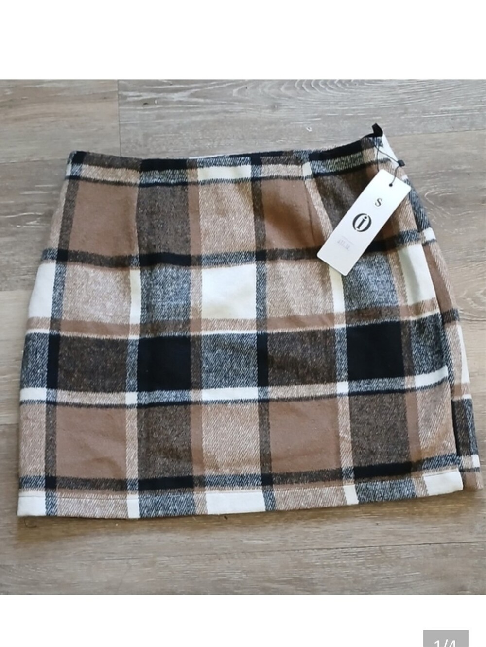 IBlues Plaid Mini Skirt in Brown and Cream Size Large NWT